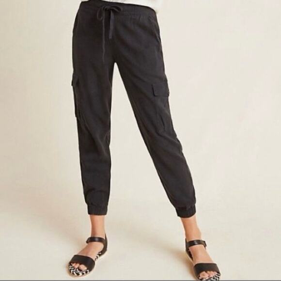 Anthropologie Cloth + Stone Black Boho Coastal Chambray Cargo Jogger Pants Small - Picture 1 of 11